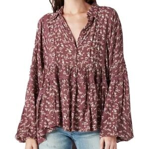 Lucky Brand NWT Boho Peasant Top Small Floral Flowy Blouse Crochet Detail